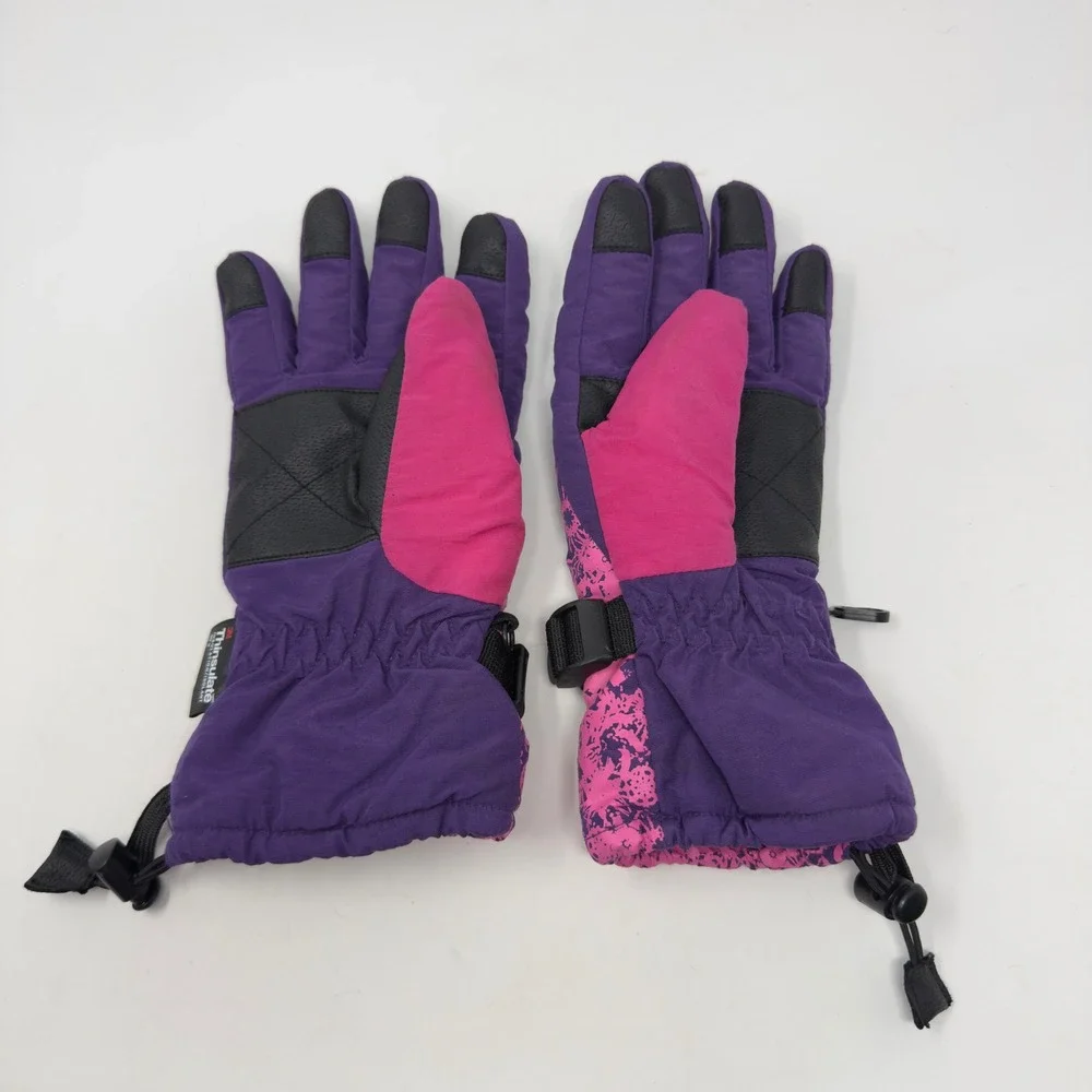 Girl's Purple Pink Snowflake 3M Thinsulate Insulated‎ Ski Gloves Size 7-16